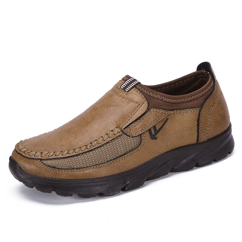 Men Microfiber Leather Hand Stitching Comfy Casual Shoes