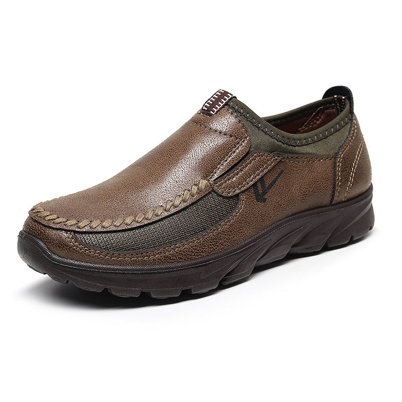 Men Microfiber Leather Hand Stitching Comfy Casual Shoes