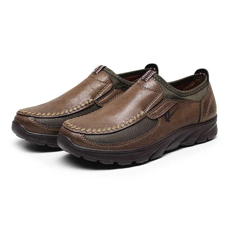 Men Microfiber Leather Hand Stitching Comfy Casual Shoes