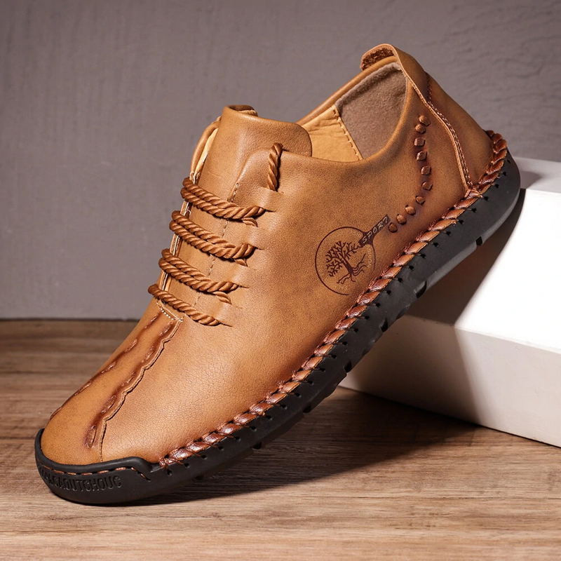 Men Hand Stitching Non Slip Soft Sole Casual Leather Shoes