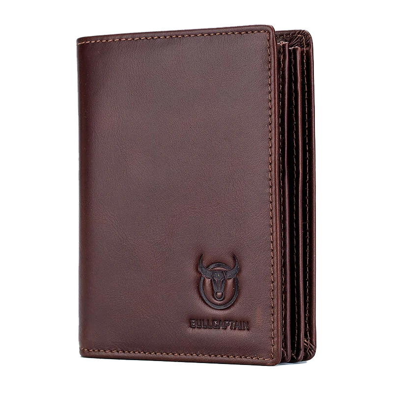 Bullcaptain Men Genuine Leather Bifold Multi-card Slot Card Holder Coin Purse Money Clip Wallet