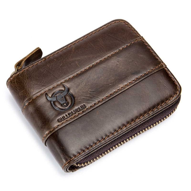 Bullcaptain Genuine Leather Trifold Wallet RFID Antimagnetic Vintage 11 Card Slots Coin Bag Wallet For Men