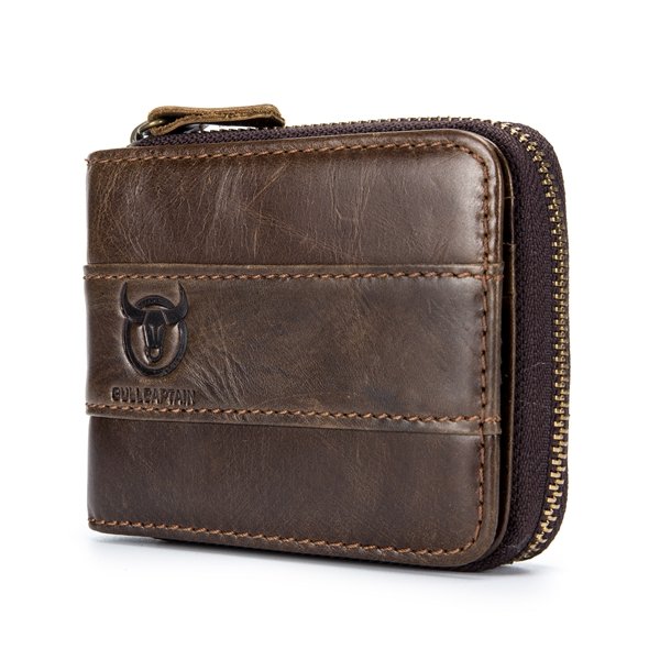 Bullcaptain Genuine Leather Trifold Wallet RFID Antimagnetic Vintage 11 Card Slots Coin Bag Wallet For Men
