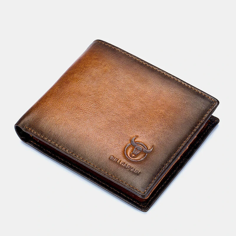 Bullcaptain Men Genuine Leather Vintager RFID Blocking Anti-theft Wallet