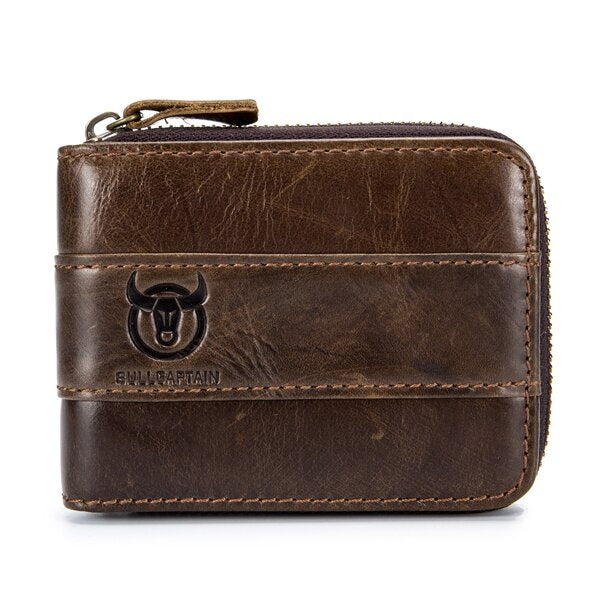 Bullcaptain Genuine Leather Trifold Wallet RFID Antimagnetic Vintage 11 Card Slots Coin Bag Wallet For Men