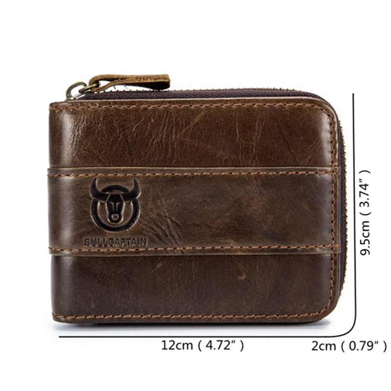 Bullcaptain Genuine Leather Trifold Wallet RFID Antimagnetic Vintage 11 Card Slots Coin Bag Wallet For Men