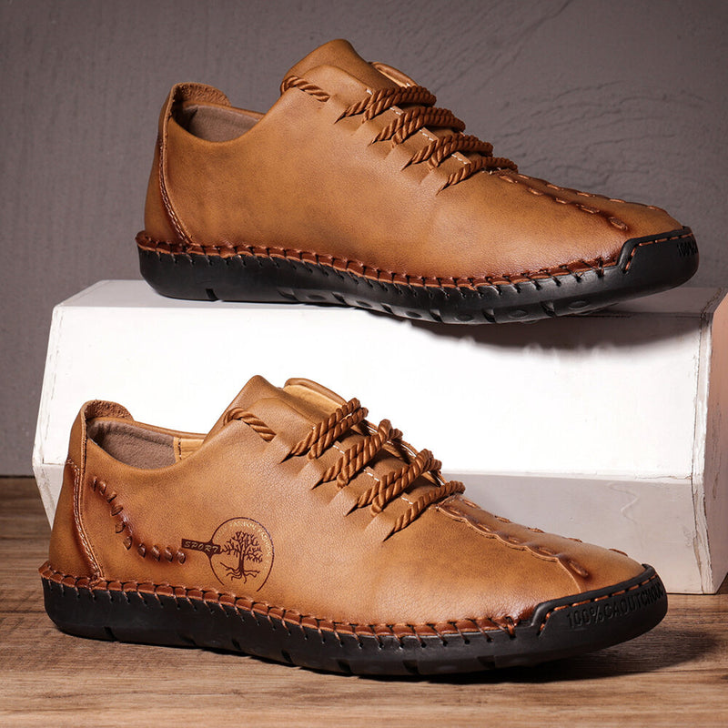 Men Hand Stitching Non Slip Soft Sole Casual Leather Shoes