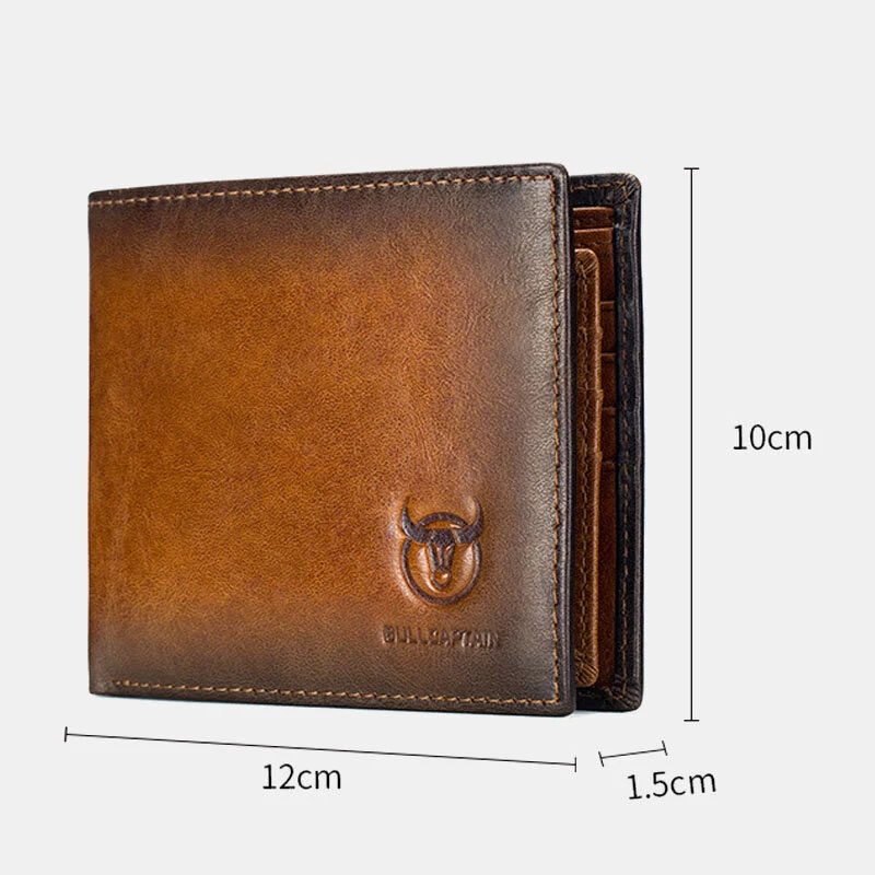 Bullcaptain Men Genuine Leather Vintager RFID Blocking Anti-theft Wallet