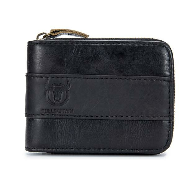 Bullcaptain Genuine Leather Trifold Wallet RFID Antimagnetic Vintage 11 Card Slots Coin Bag Wallet For Men
