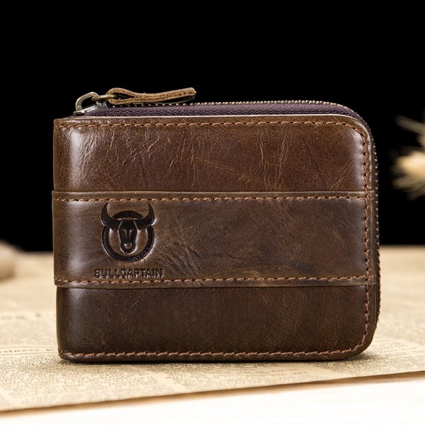 Bullcaptain Genuine Leather Trifold Wallet RFID Antimagnetic Vintage 11 Card Slots Coin Bag Wallet For Men