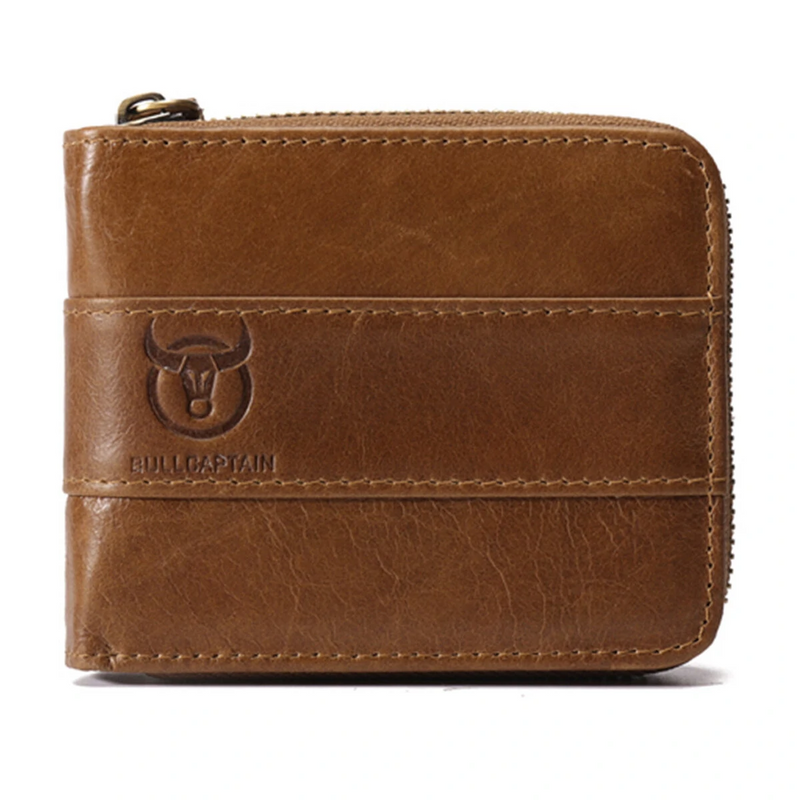 Bullcaptain Genuine Leather Trifold Wallet RFID Antimagnetic Vintage 11 Card Slots Coin Bag Wallet For Men
