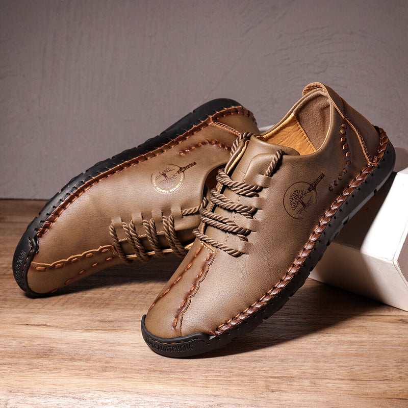 Men Hand Stitching Non Slip Soft Sole Casual Leather Shoes