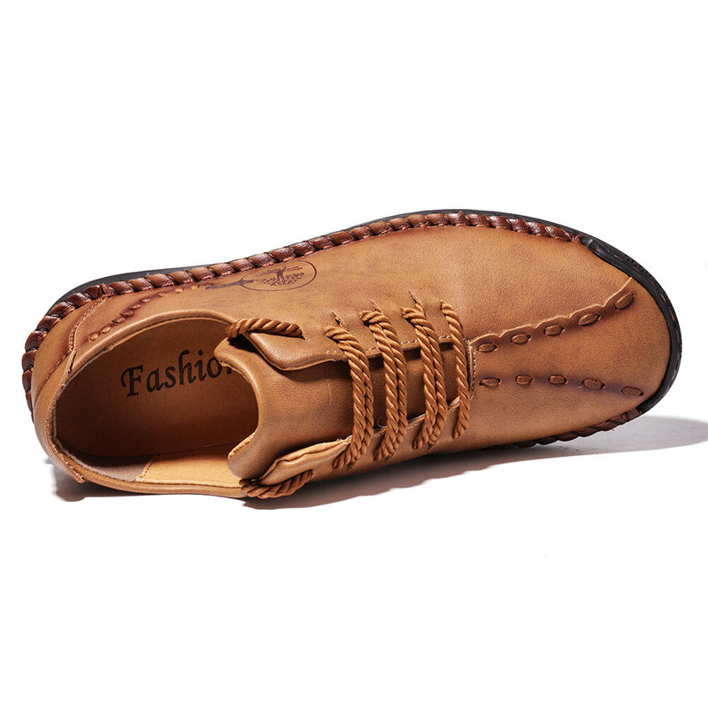 Men Hand Stitching Non Slip Soft Sole Casual Leather Shoes