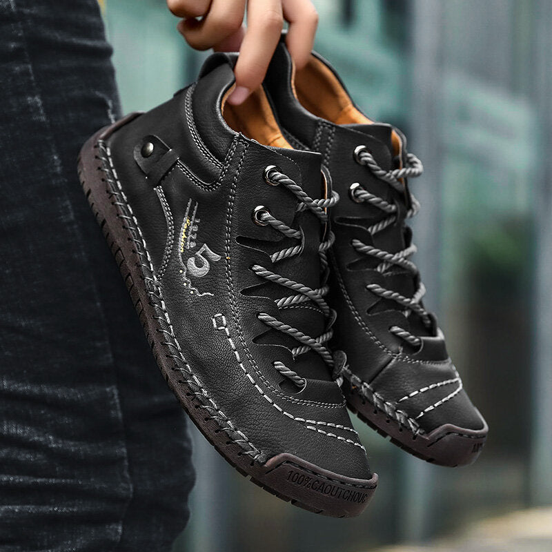 Men Hand Stitching Vintage Lace Up Comfy Soft Ankle Boots