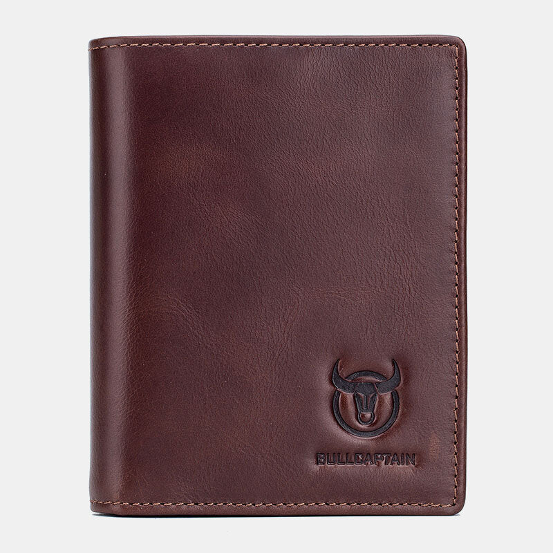 Bullcaptain Men Genuine Leather Bifold Multi-card Slot Card Holder Coin Purse Money Clip Wallet