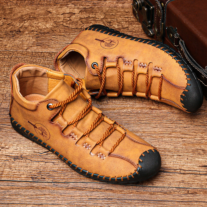 Men Hand Stitching Comfy Soft Microfiber Leather Lace Up Ankle Boots