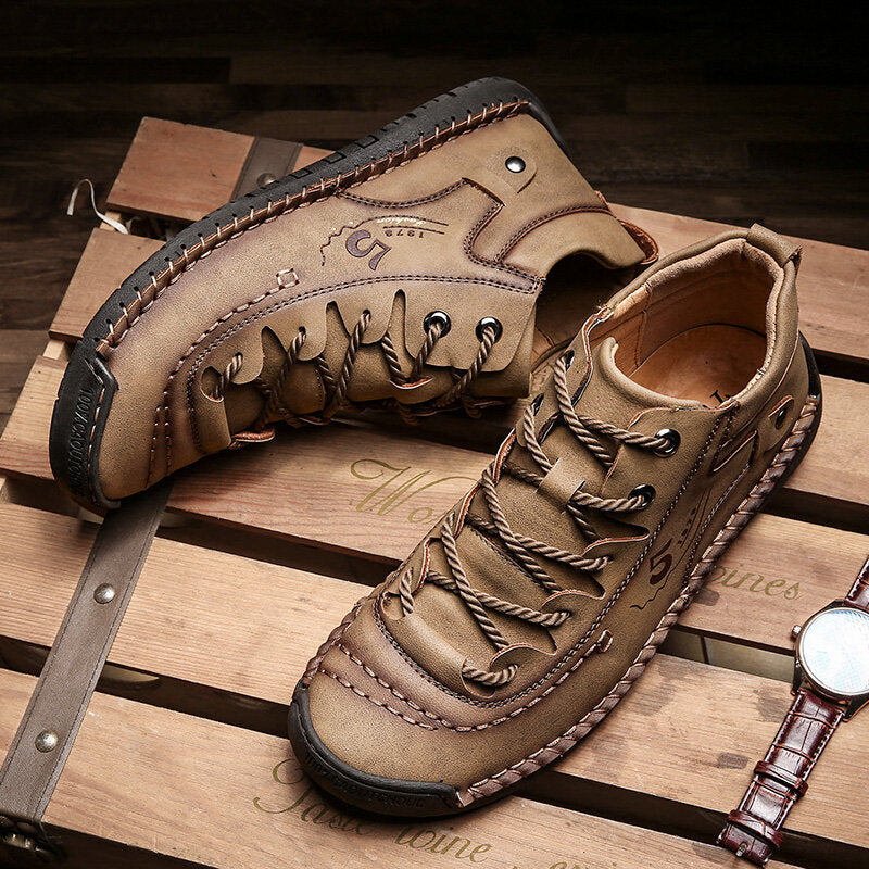 Men Hand Stitching Vintage Lace Up Comfy Soft Ankle Boots