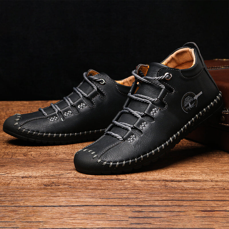 Men Hand Stitching Comfy Soft Microfiber Leather Lace Up Ankle Boots