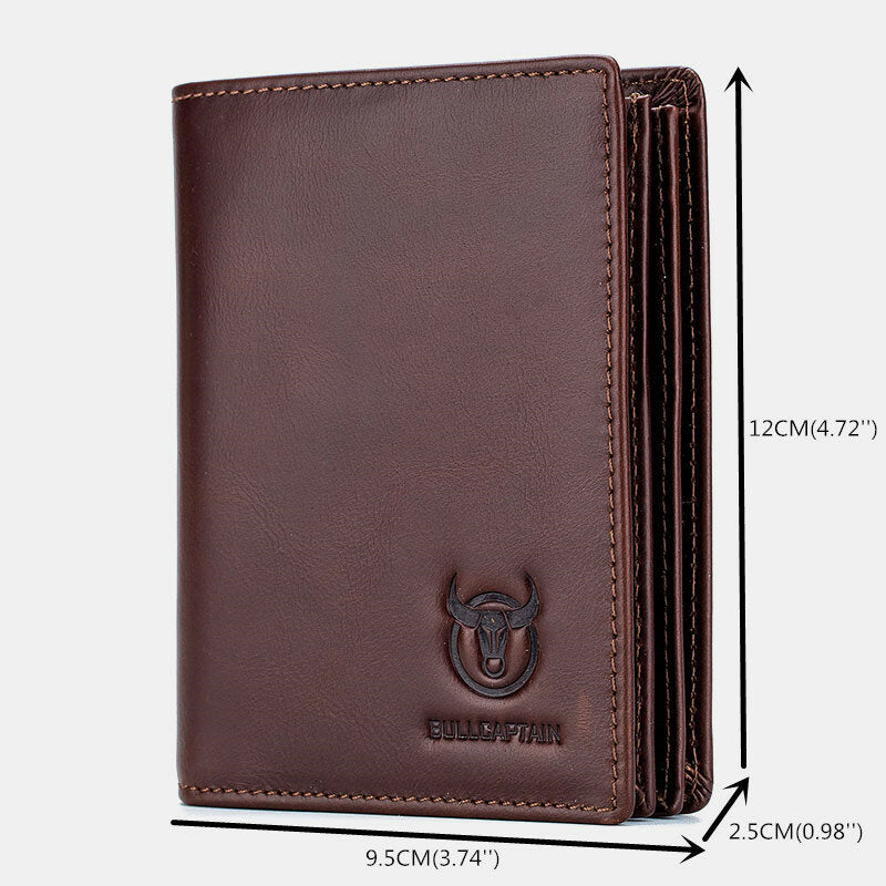 Bullcaptain Men Genuine Leather Bifold Multi-card Slot Card Holder Coin Purse Money Clip Wallet