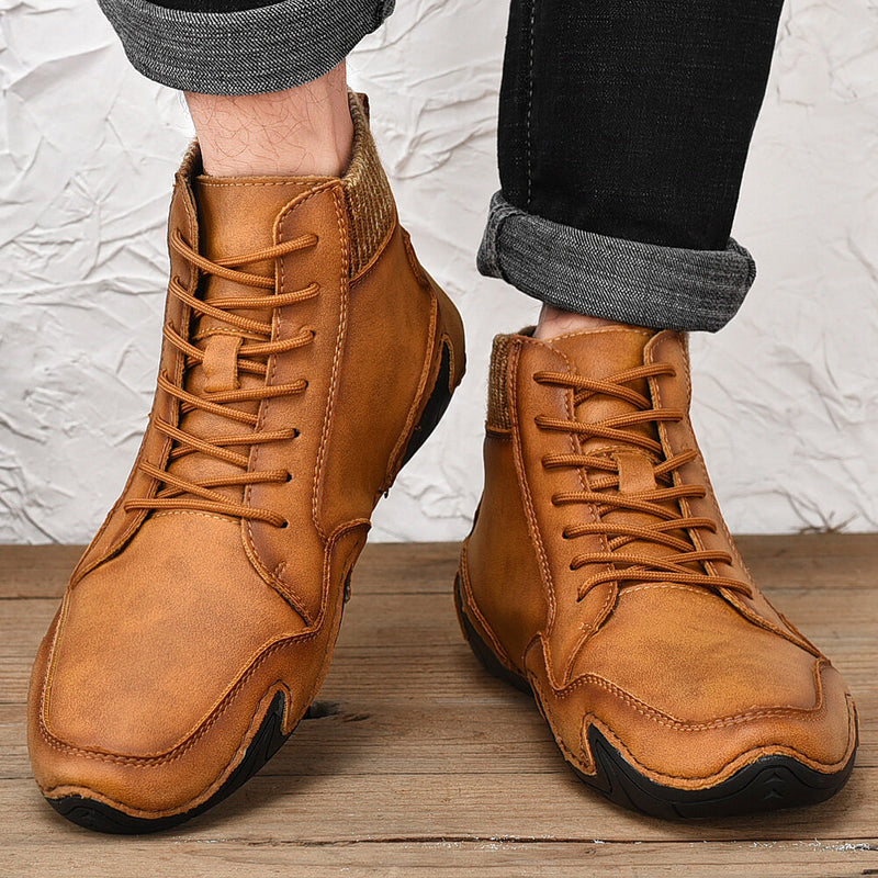 Men Handmade Soft Slip Resistant Lace Up Leather Ankle Boots