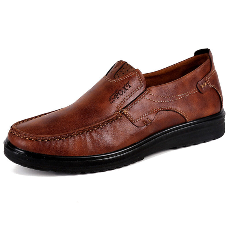 Men Large Size Retro Color Leather Soft Sole Casual Driving Shoes