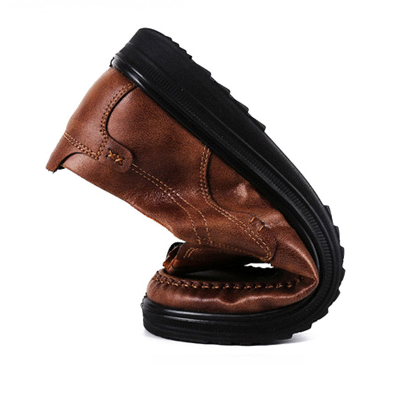 Men Large Size Retro Color Leather Soft Sole Casual Driving Shoes