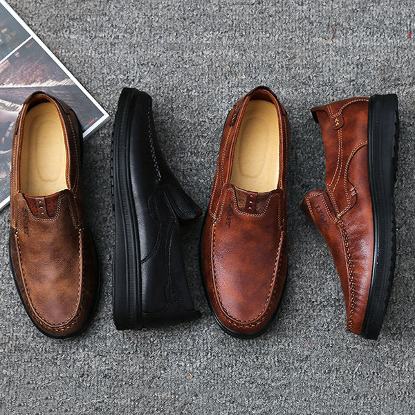Men Large Size Retro Color Leather Soft Sole Casual Driving Shoes